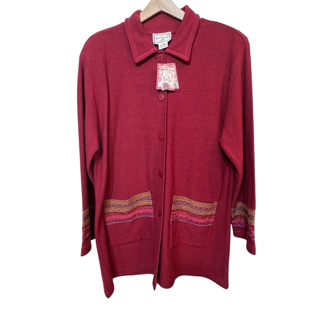 April Cornell Vintage 100% Wool Jacket Shirt Burgundy Embroidery Boho Size Large